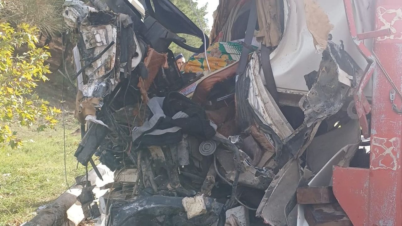 Aydın'da direksiyon hakimiyetini kaybeden tır demir bariyere çarptı